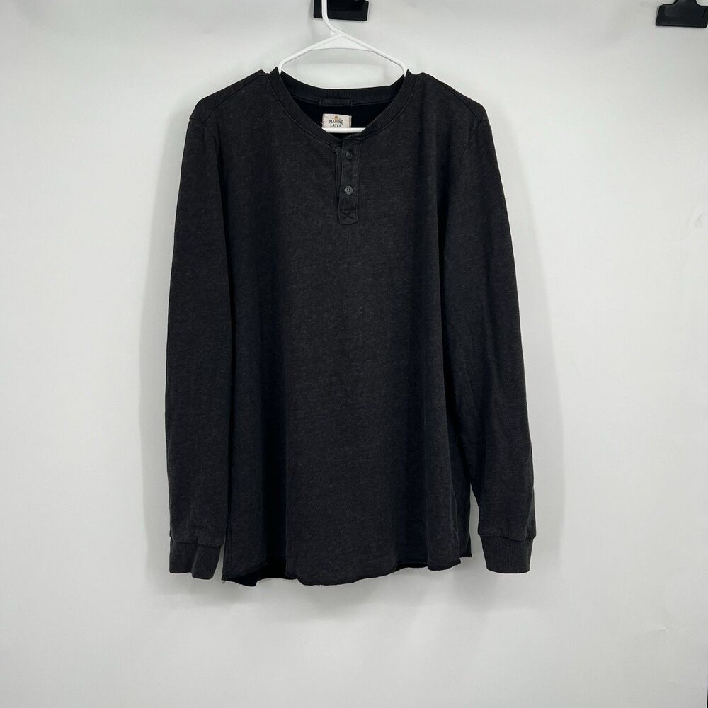 Mens Marine Layer Gray Double Knit Henley LS Outdoors Hiking Preppy Casual